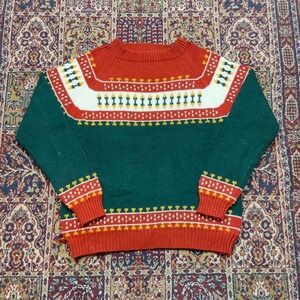 VTG VTG 70s 80s JCPenney Mens Shop knit‎ nordic ski pattern sweater L green